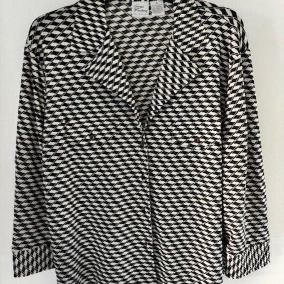 Giorgio Fiorlini Collections Blouse XL Black White Geometric Modern Whimysgoth - Picture 1 of 6